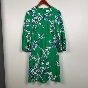 Eliza J Womens 10 Long Sleeve Green Floral A-Line Dress Business Wedding